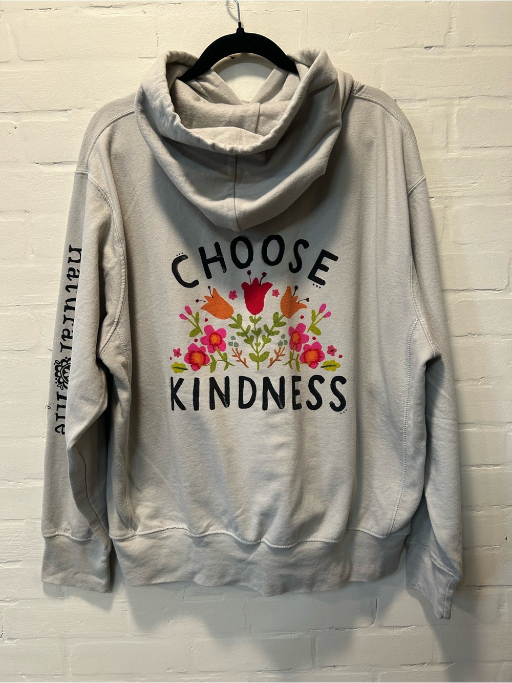 Natural Life Choose Kindness Floral Graphic Light Gray Oversized Hoodie Size M